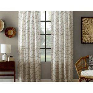 ARCHAEO Jigsaw Embroidery Linen Blend Rod Pocket Curtain Panel, Grey, 50X95